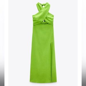 Zara Linen Blend Cut Out Halter Dress